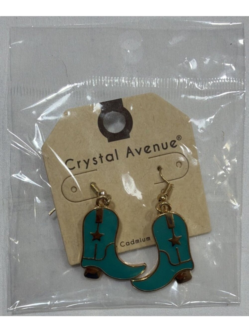Crystal Avenue Brand Enamel Cowgirl Boot Earrings Teal Design Star Accent